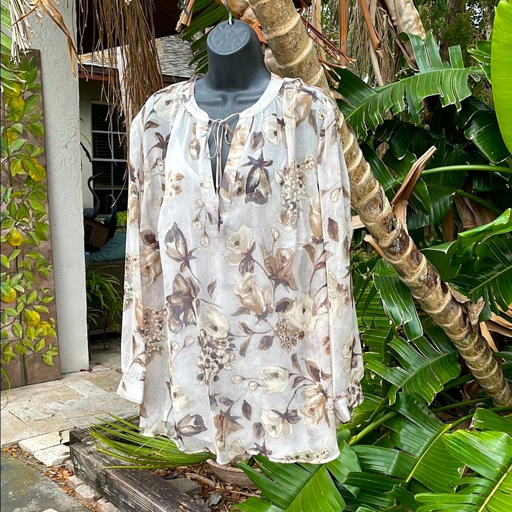 Ralph Lauren, soft floral, sheer poet, shirt with matching tank